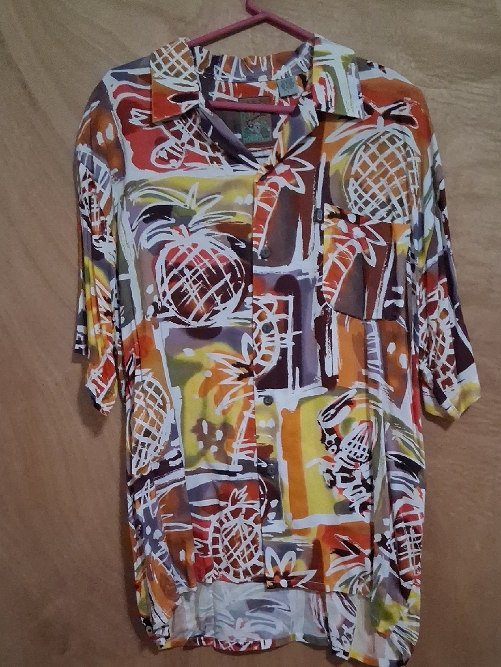 Men's Casual Short Sleeve Pineapple Print Button-Down Shirt - Multicolor